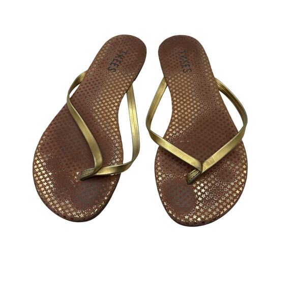 Tkees Gold Star Flip Slop Sandals SZ 4 Comfy Beach Vacation Summer Kidcore - Picture 1 of 5